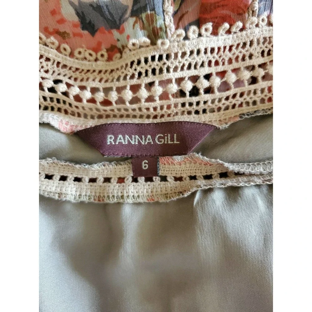 Ranna Gill Anthropologie Women's Rose Bouquet Crochet Floral Midi Dress Size 6 - Picture 10 of 12